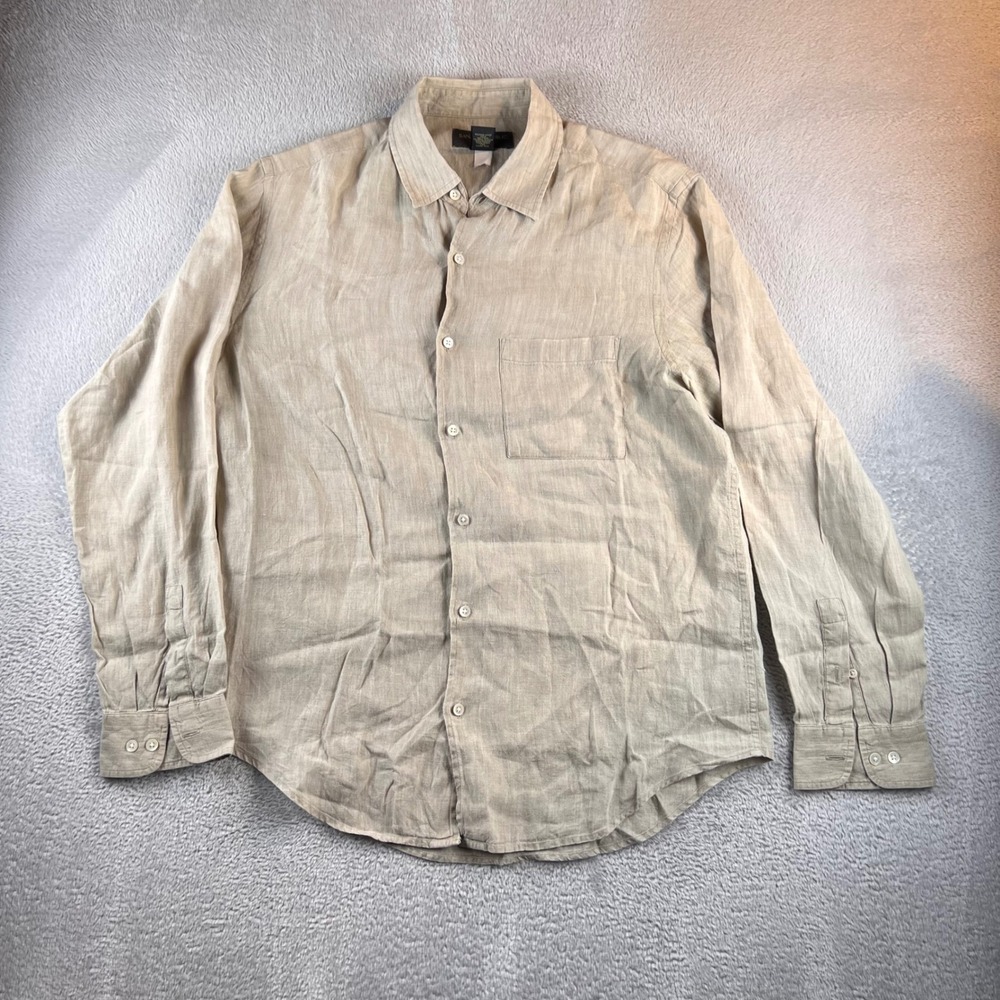 Banana Republic Men Relaxed Fit 100% Linen Button Down Shirt Beige Tan Size M